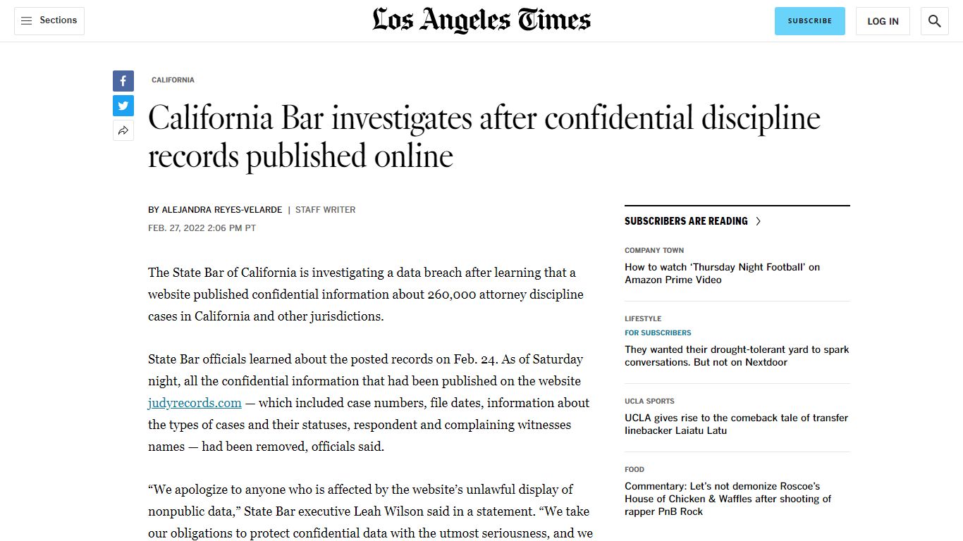 California Bar investigates after confidential records published - Los ...