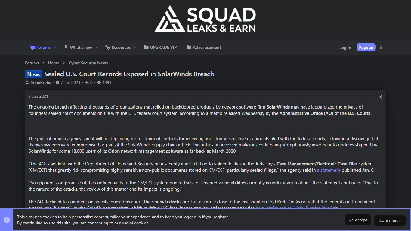 News Sealed U.S. Court Records Exposed in SolarWinds Breach